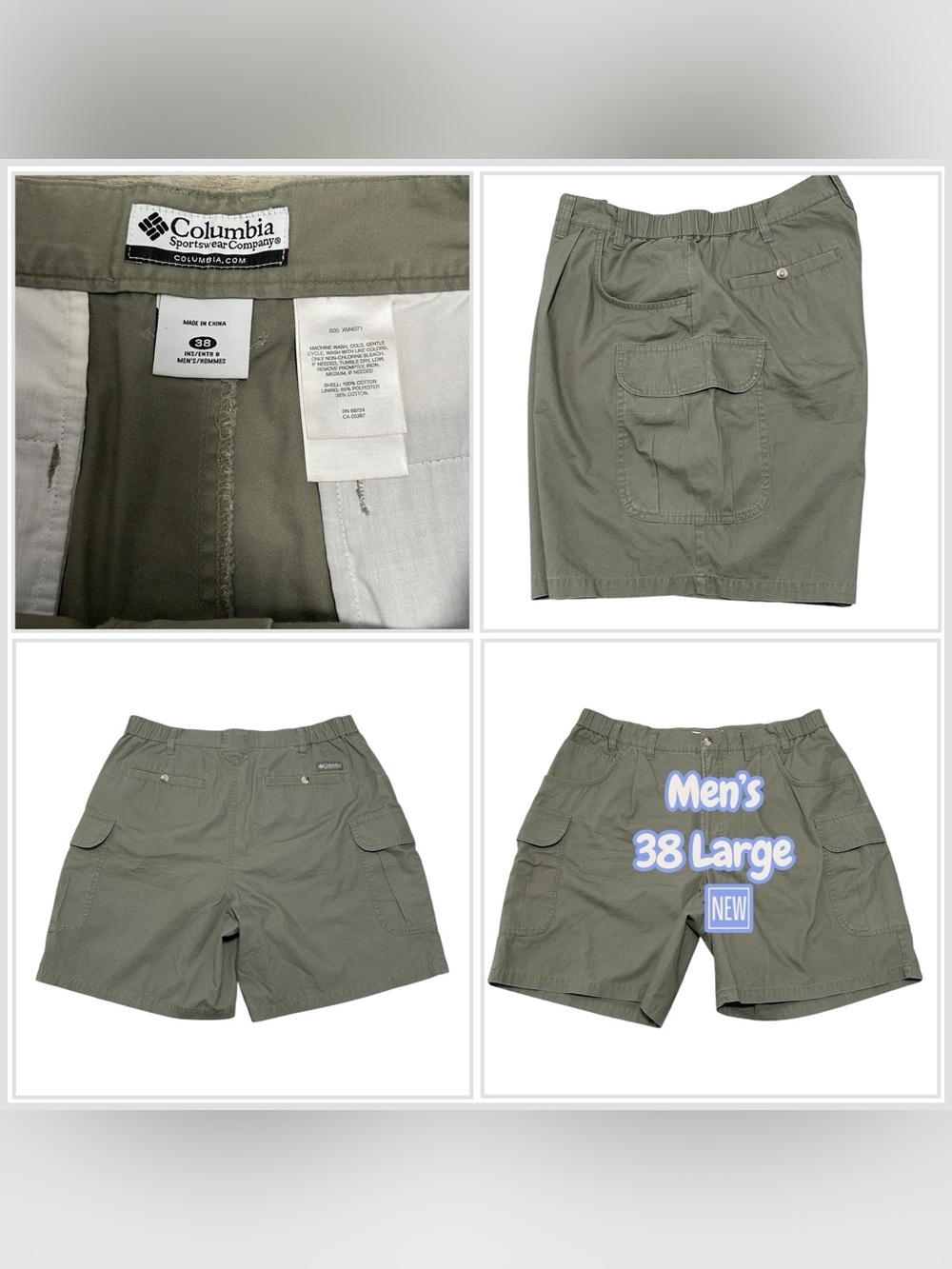 Men's Columbia 38 Large Golf Shorts Sage Cargo Khakis Chino Cotton 6 Pockets
